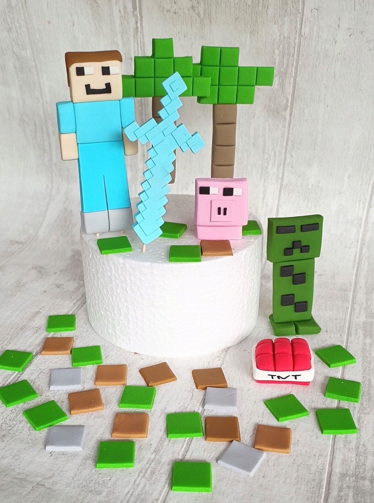 Steve Minecraft Meč Tnt prase creeper strom Sada z cukrové hmoty