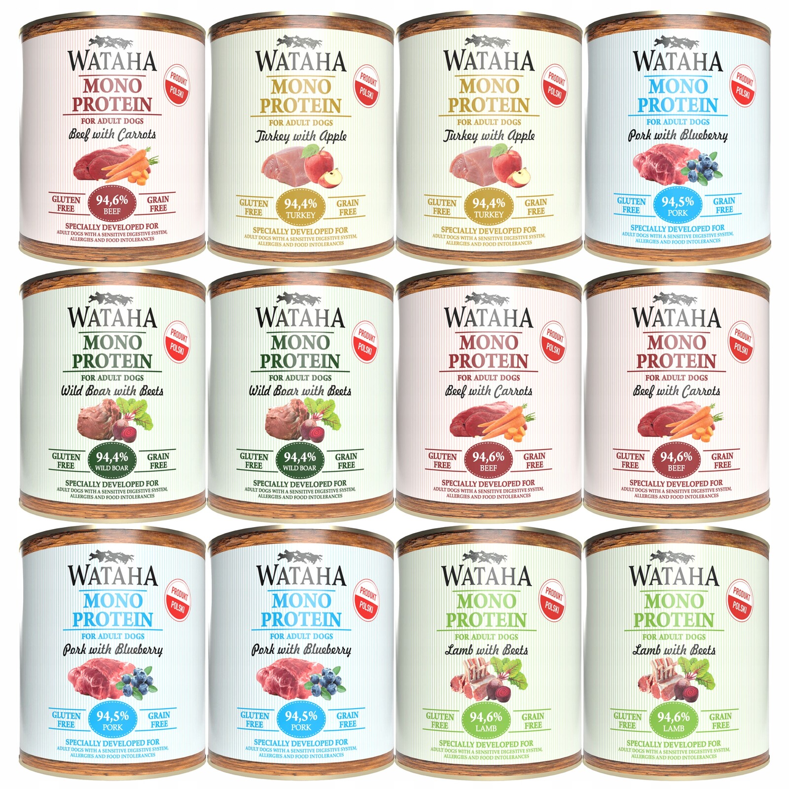 Wataha Mono Protein Adult krmivo pro psy Mix Chutí 12 x 800 g