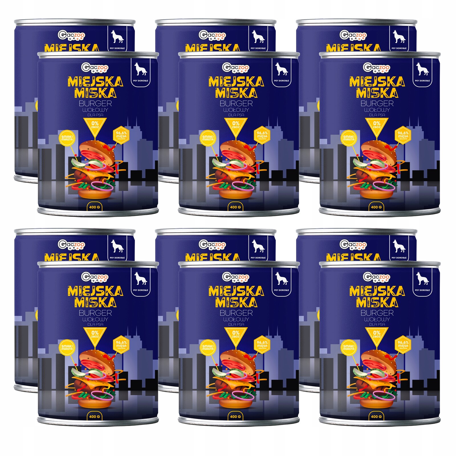 Gaczoo Městská miska bezobilná krmivo pro psy Burger Hovězí 12 x 400 g