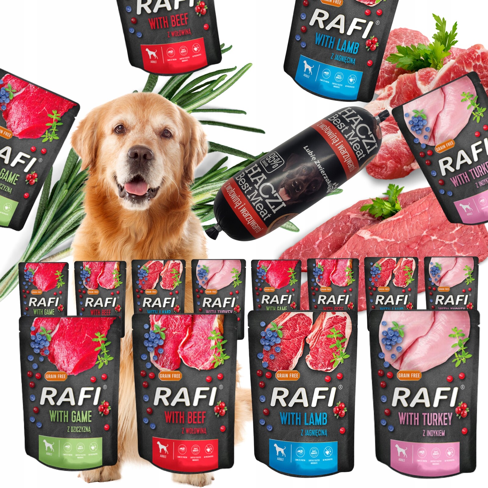 Krmivo pro psy Rafi Dn sáčky mix 300 g 24 ks tyčinka Haczi 450 g