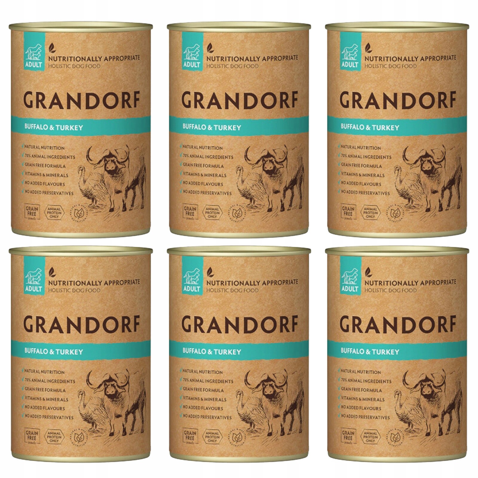 Grandorf Dog zdravé krmivo pro psy Buvol Krůta 6 x 400 g bez obilovin