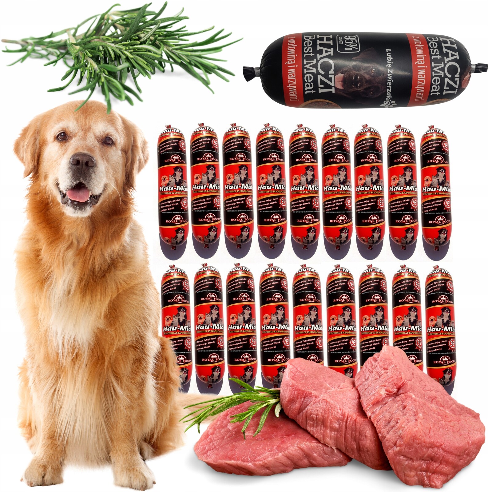 Vlhké Krmivo pro psa Hovězí maso Tyčinka 95% masa 900 g 18 kusů tyčinka Haczi