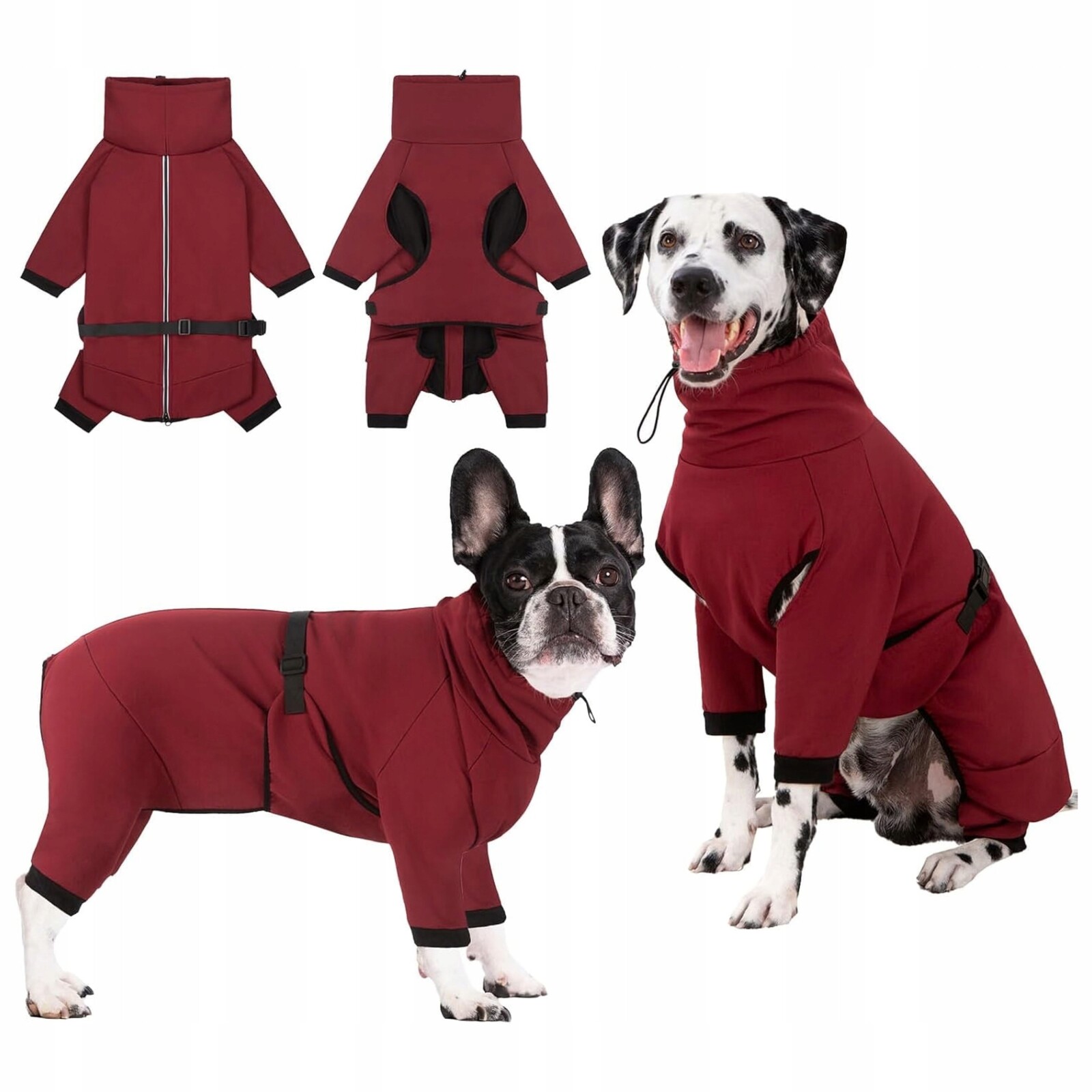 Bunda pro psa s fleecem Bordó, velikost L, voděodolná s dlouhým rukávem