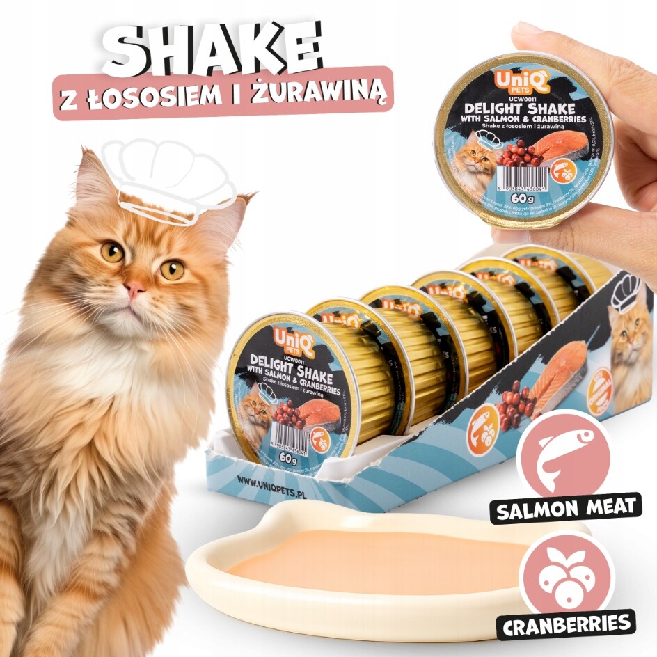 UniQ Pets Delight Shake Losos s brusinkami 6x60 g Mokré Krmivo Pro Kočky