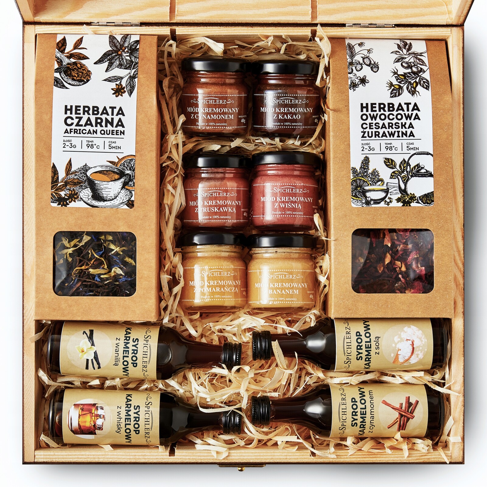 Elegantní Dárek prémiová krabička Medového Čaje, sirupy, Mnoho Složek