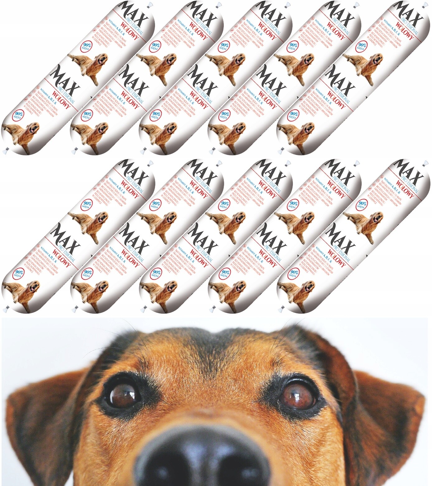 Vlhké krmivo pro psa hovězí tyčinka 90% masa vitamíny 900 g sada 10 kusů