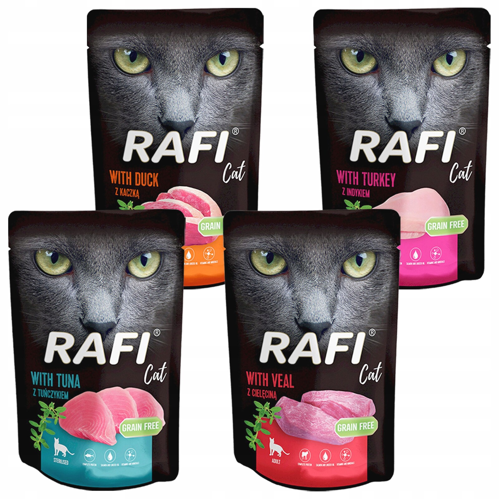 Rafi Cat Mokré krmivo pro kočky Dolina Noteci mix chutí 160 x 100 g bez obilovin