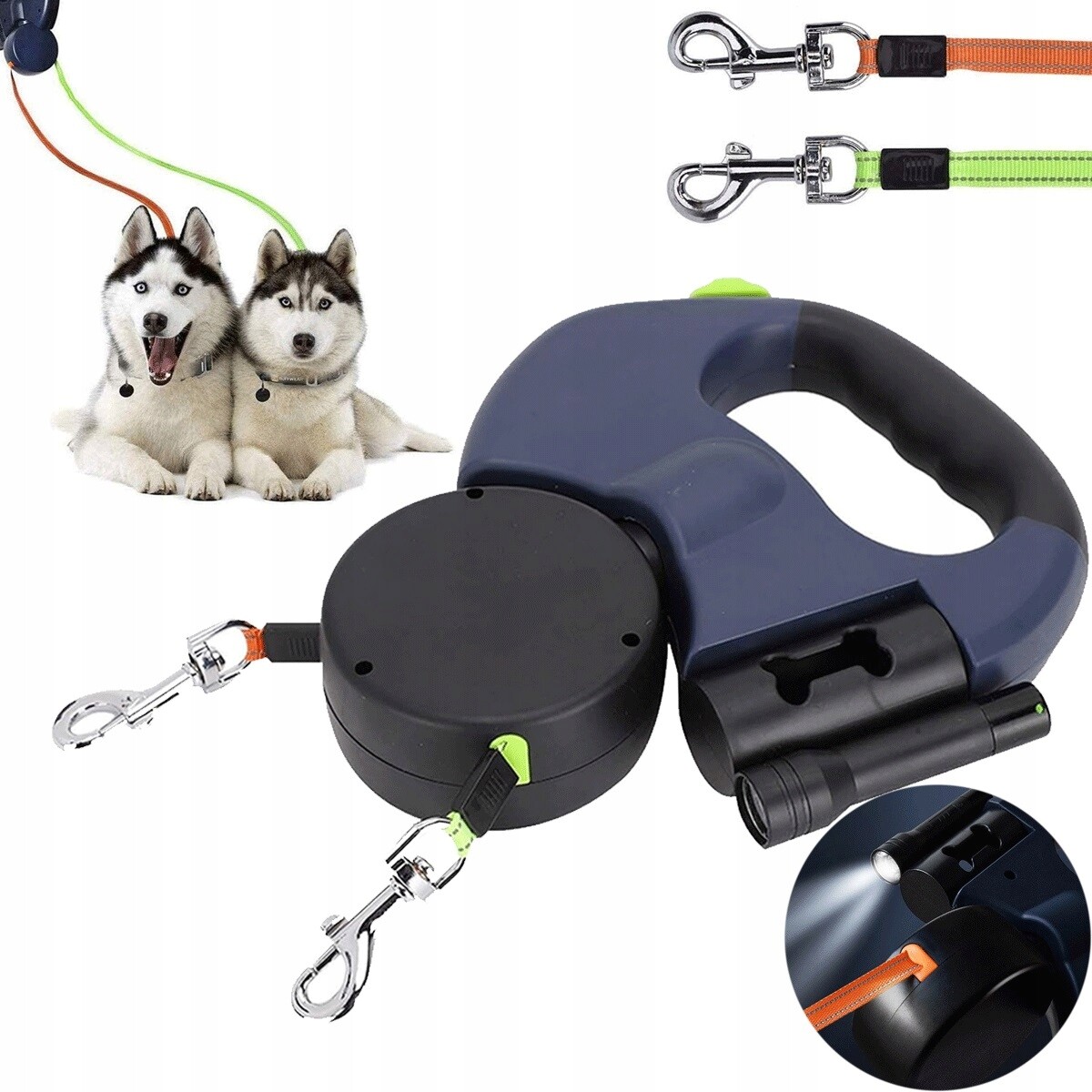 Vodítko pro 2 psy s nádobou na sáčky 360° proti zamotání do 11 kg