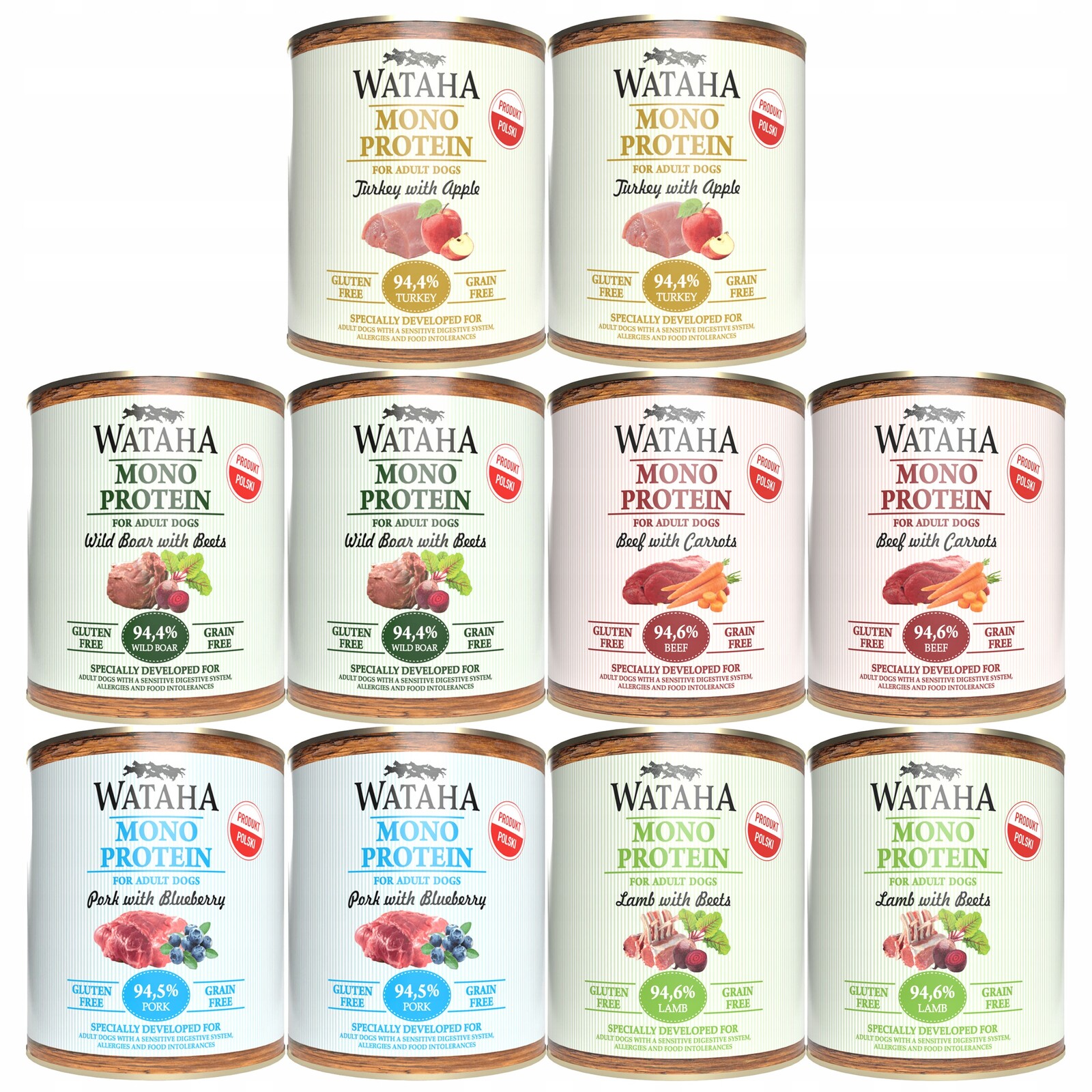 Wataha Mono Protein Adult krmivo pro psy Mix Chutí 10 x 800 g