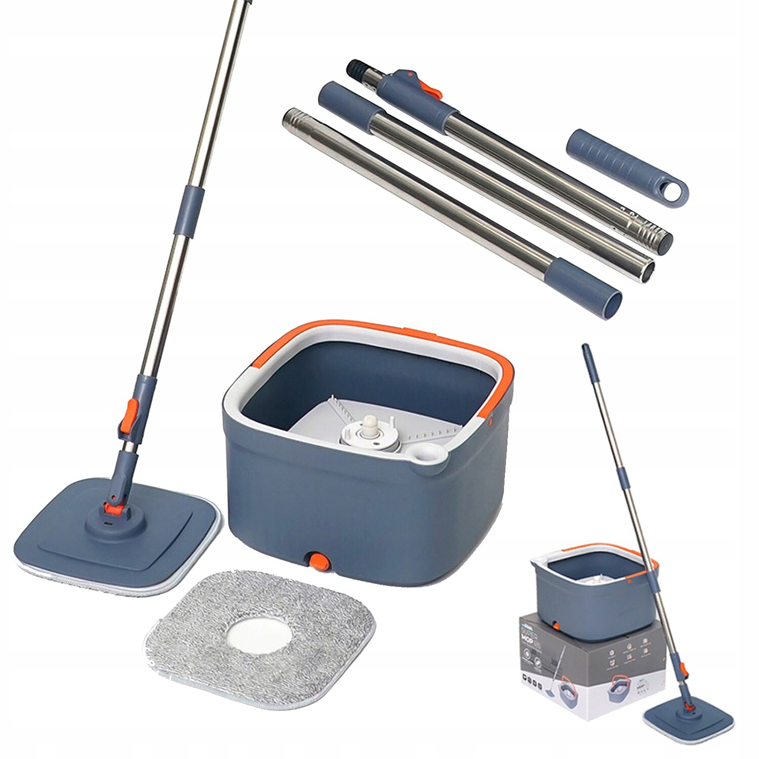 Dvoukomorový mop otočný o 360° mikrovlákno, nádrž na čistou špinavou vodu Pro