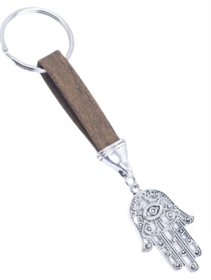 Korkový přívěsek na klíče, Ruka Fátimy - Hnědý