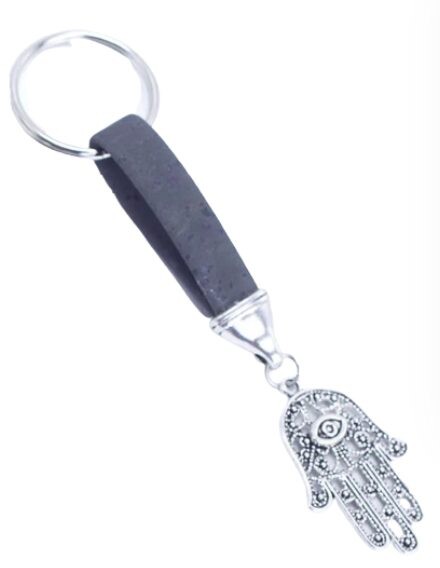 Korkový přívěsek na klíče, Ruka Fátimy - Šedý