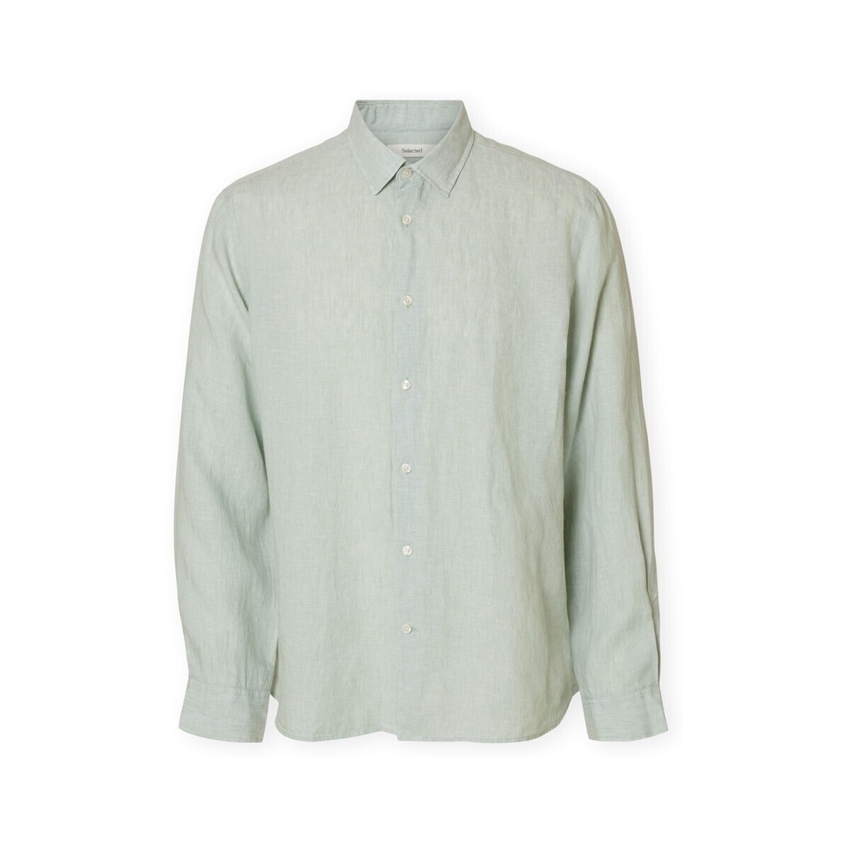 Selected  Noos Regkylian-Linen Shirt - Aqua Gray/White  Zelená