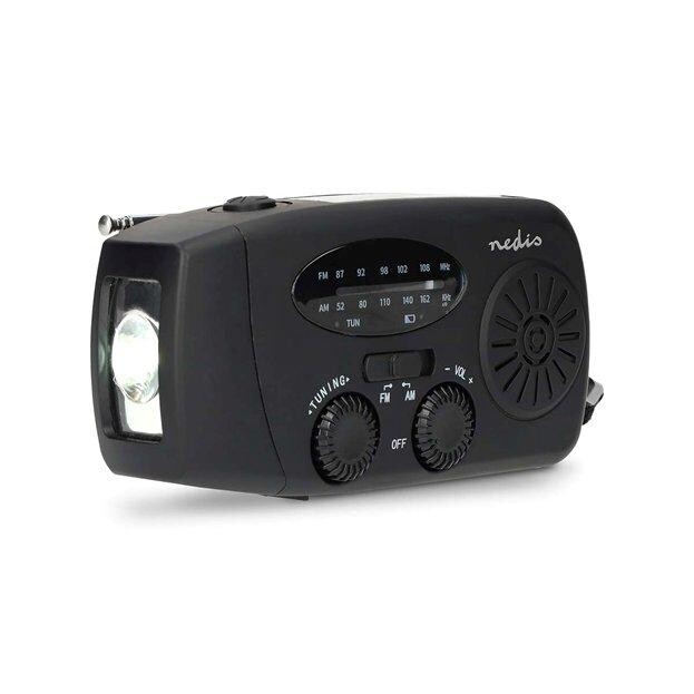 Nedis RDFMCR2000BK - Nouzové Radio | AM / FM | Funkce powerbanky | Napájení Accu / Napájení USB / Ruční klika | Černá