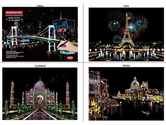 IMPAP Škrabací obrázky A3 sada - 4 + 1 noční města - 24223