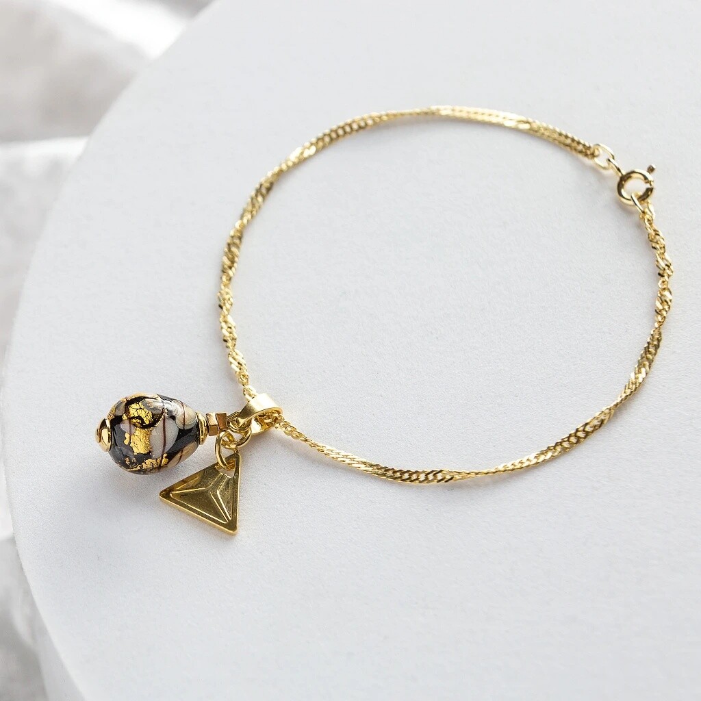 Lampglas Náramek Ivory Nude s 24karátovým zlatem BNM13/AG/POZ 19 cm