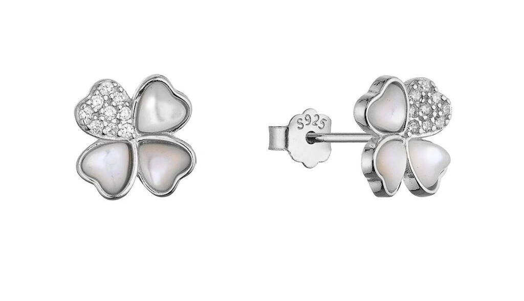 Evolution Group - Pavona Stříbrné náušnice s perletí a zirkony Čtyřlístek 11800.1
