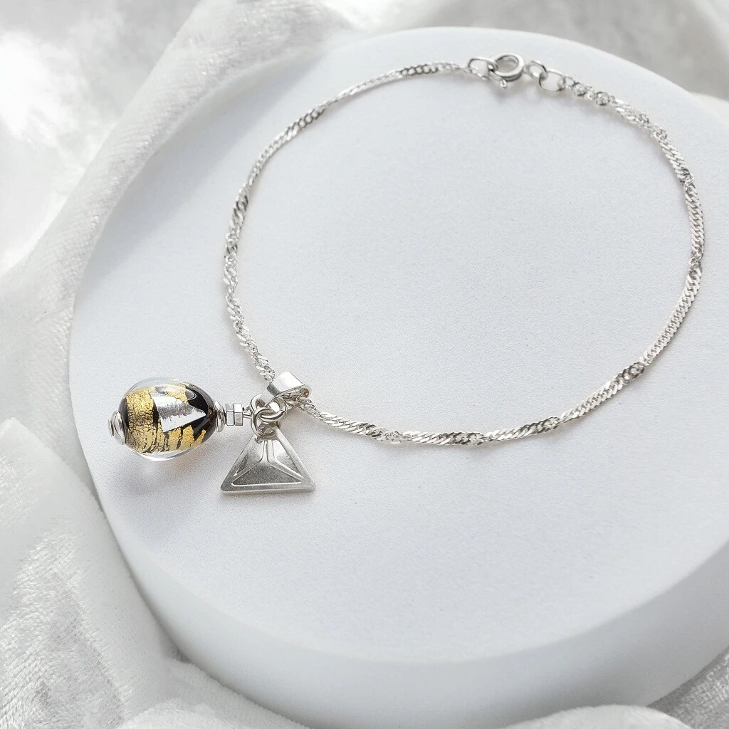 Lampglas Náramek Obsidian Nude s 24karátovým zlatem a ryzím stříbrem BNM10/AG/RHO 19 cm