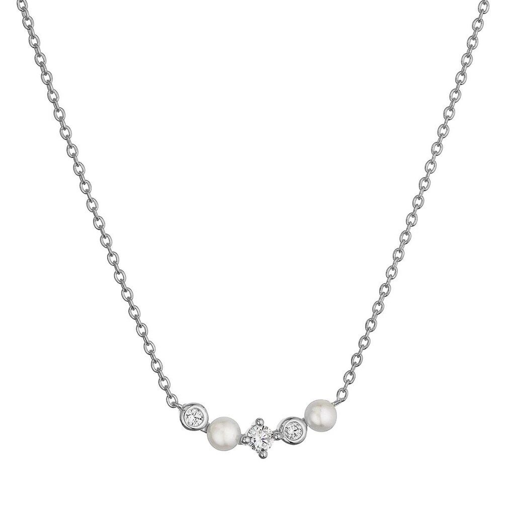 Evolution Group - Pavona Elegantní stříbrný náhrdelník se zirkony a perlami 22057.1