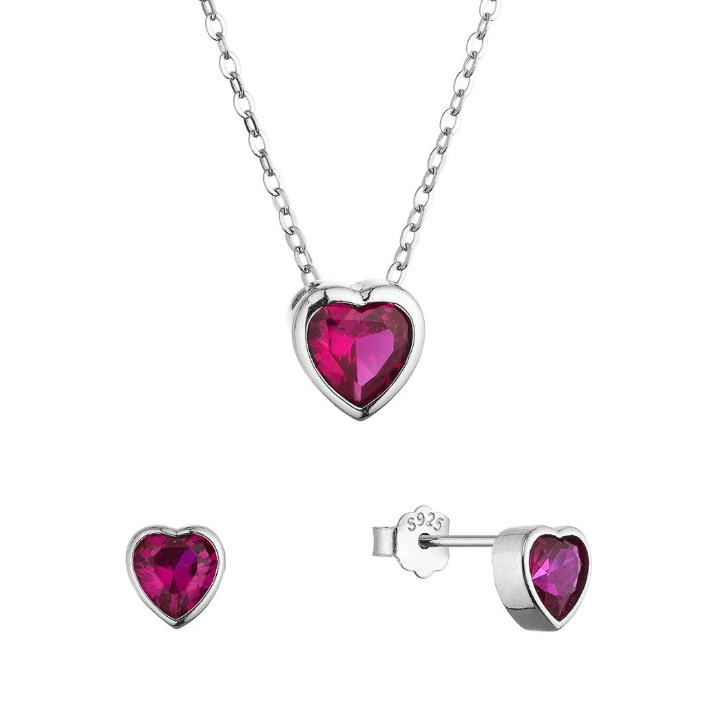 Evolution Group - Pavona Sada šperků s fuchsiovými zirkony Srdíčko 19036.3 (náhrdelník, náušnice)