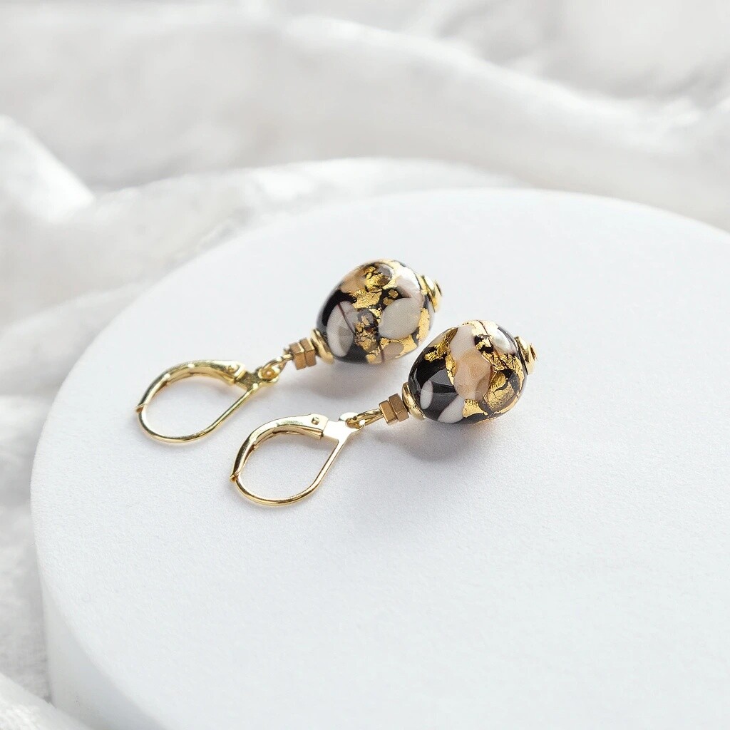 Lampglas Visací náušnice Ivory Nude s 24karátovým zlatem ENM13/AG/POZ