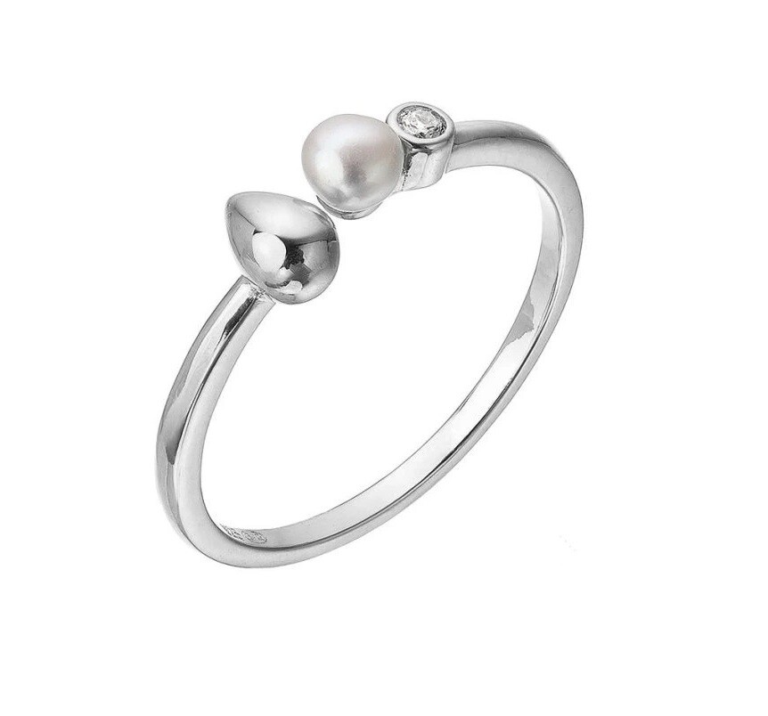 Evolution Group - Pavona Stříbrný otevřený prsten s říční perlou a zirkonem 25006.1 54 mm