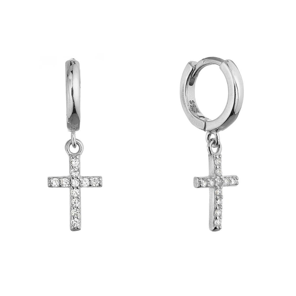 Evolution Group - Pavona Stříbrné visací náušnice Křížek se zirkony 11778.1