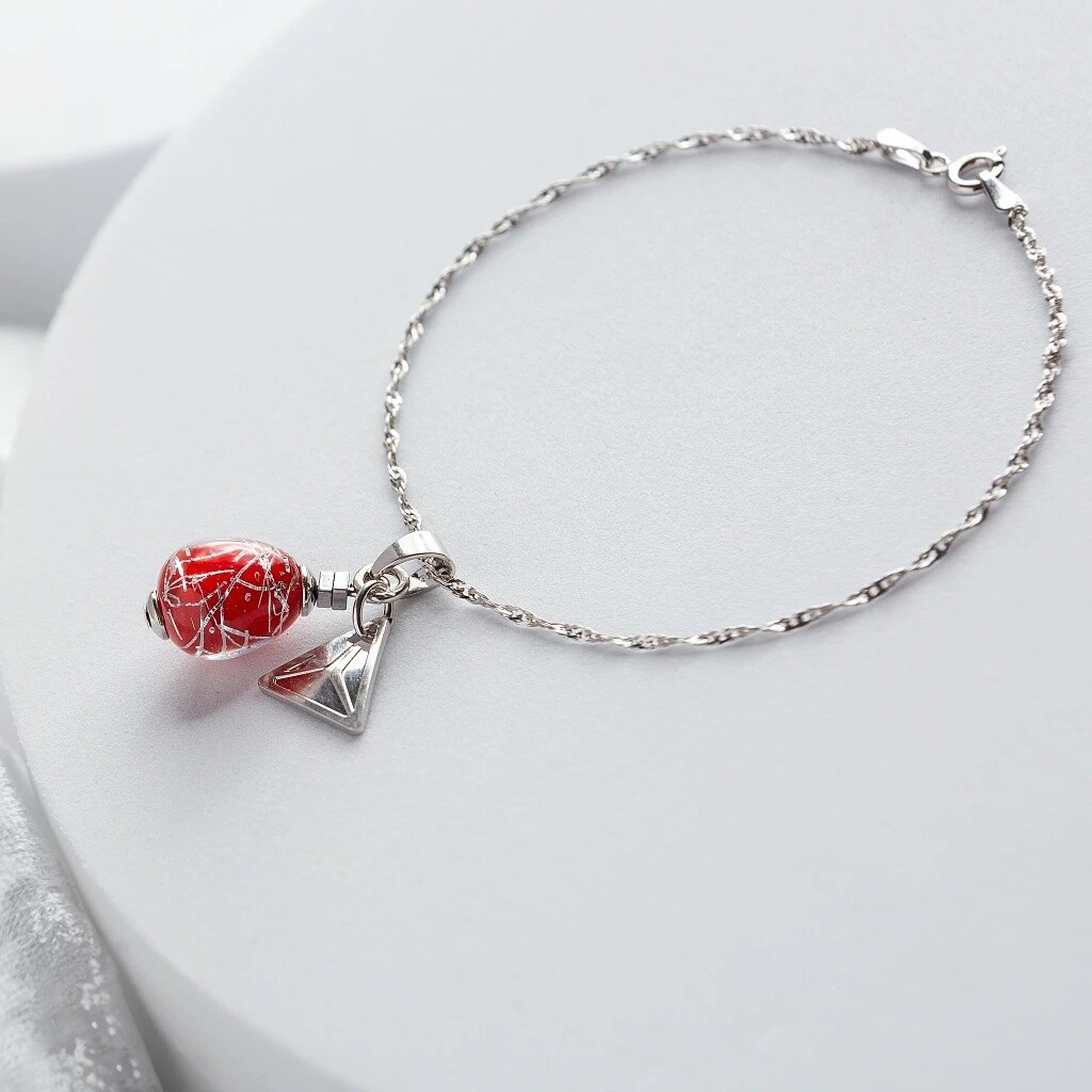 Lampglas Náramek Rouge Nude s ryzím stříbrem BNM8/AG/RHO 17 cm