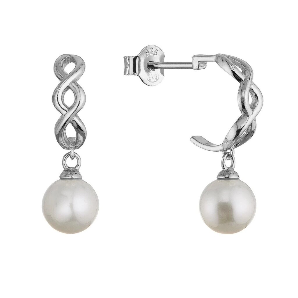 Evolution Group - Pavona Stříbrné půlkruhové náušnice s visací říční perlou 21125.1