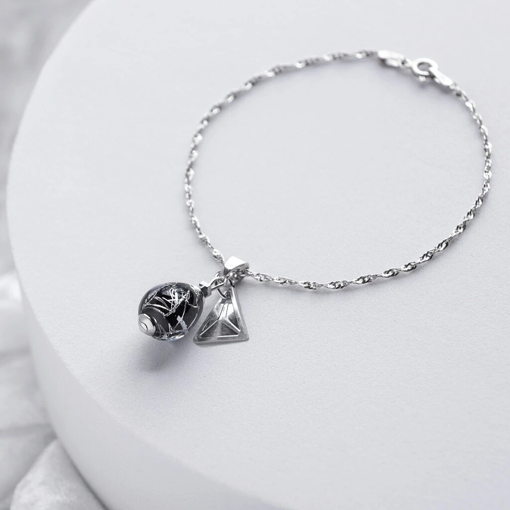 Lampglas Náramek Night Nude s ryzím stříbrem BNM7/AG/RHO 18 cm