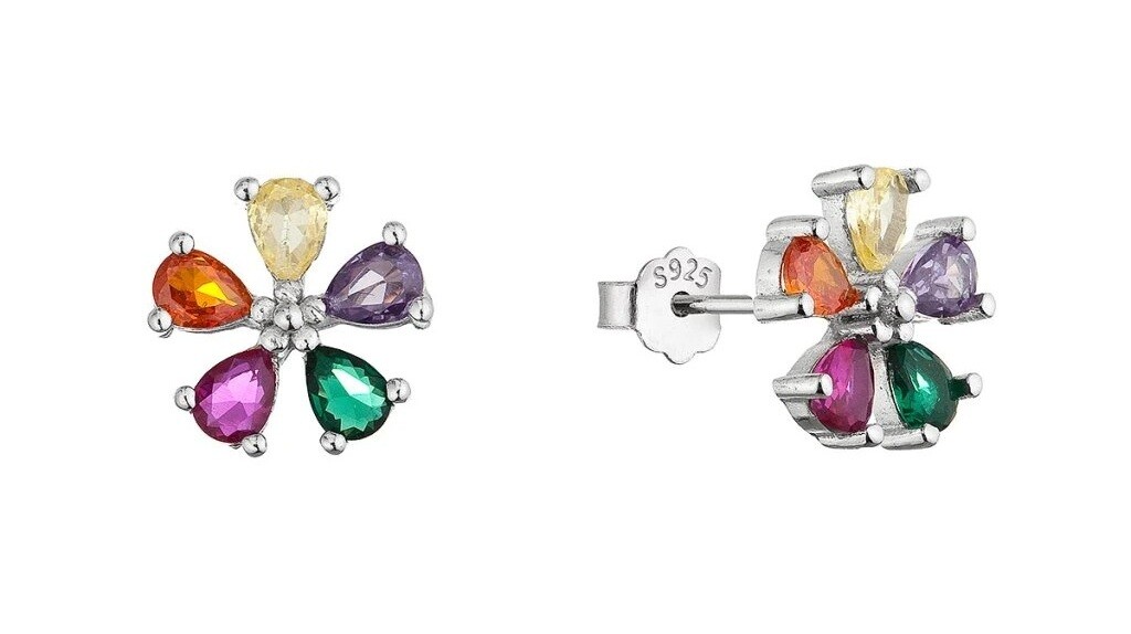 Evolution Group - Pavona Hravé stříbrné náušnice s barevnými krystaly Kytičky 11760.1