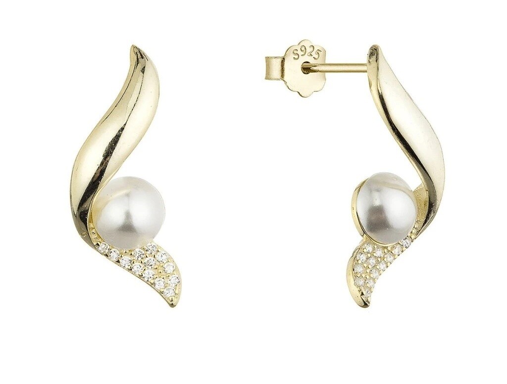 Evolution Group - Pavona Elegantní pozlacené náušnice se zirkony a perlou 11806.1