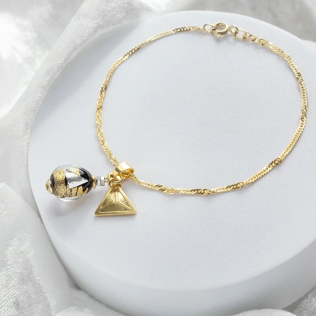 Lampglas Náramek Obsidian Nude s 24karátovým zlatem a ryzím stříbrem BNM10/AG/POZ 19 cm