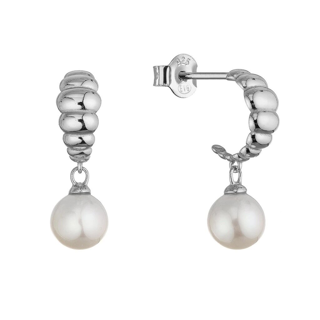 Evolution Group - Pavona Stylové stříbrné půlkruhy s visací říční perlou 21126.1