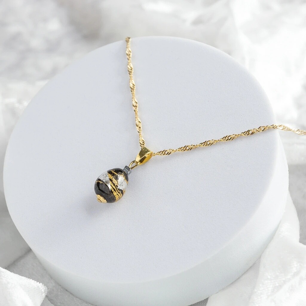 Lampglas Náhrdelník Obsidian Nude s 24karátovým zlatem a ryzím stříbrem NNM10/AG/POZ 45 cm