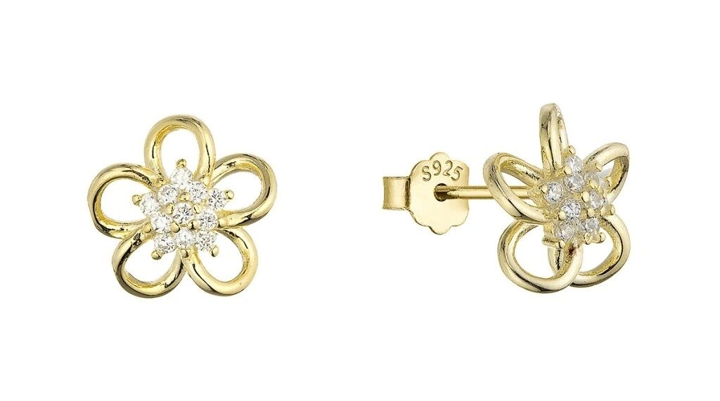 Evolution Group - Pavona Pozlacené náušnice Kytičky se zirkony 11754.1