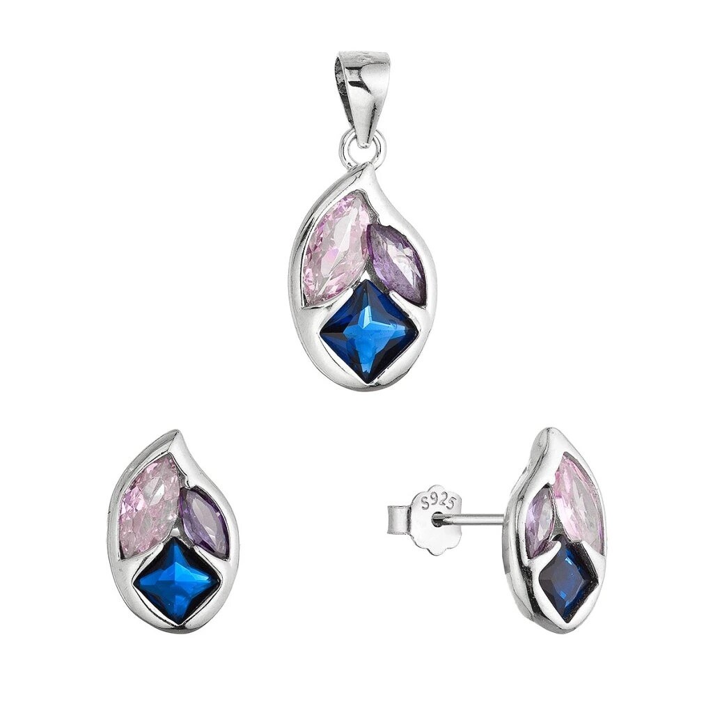 Evolution Group - Pavona Sada stříbrných šperků s barevnými zirkony 19038.3 (přívěsek, náušnice)