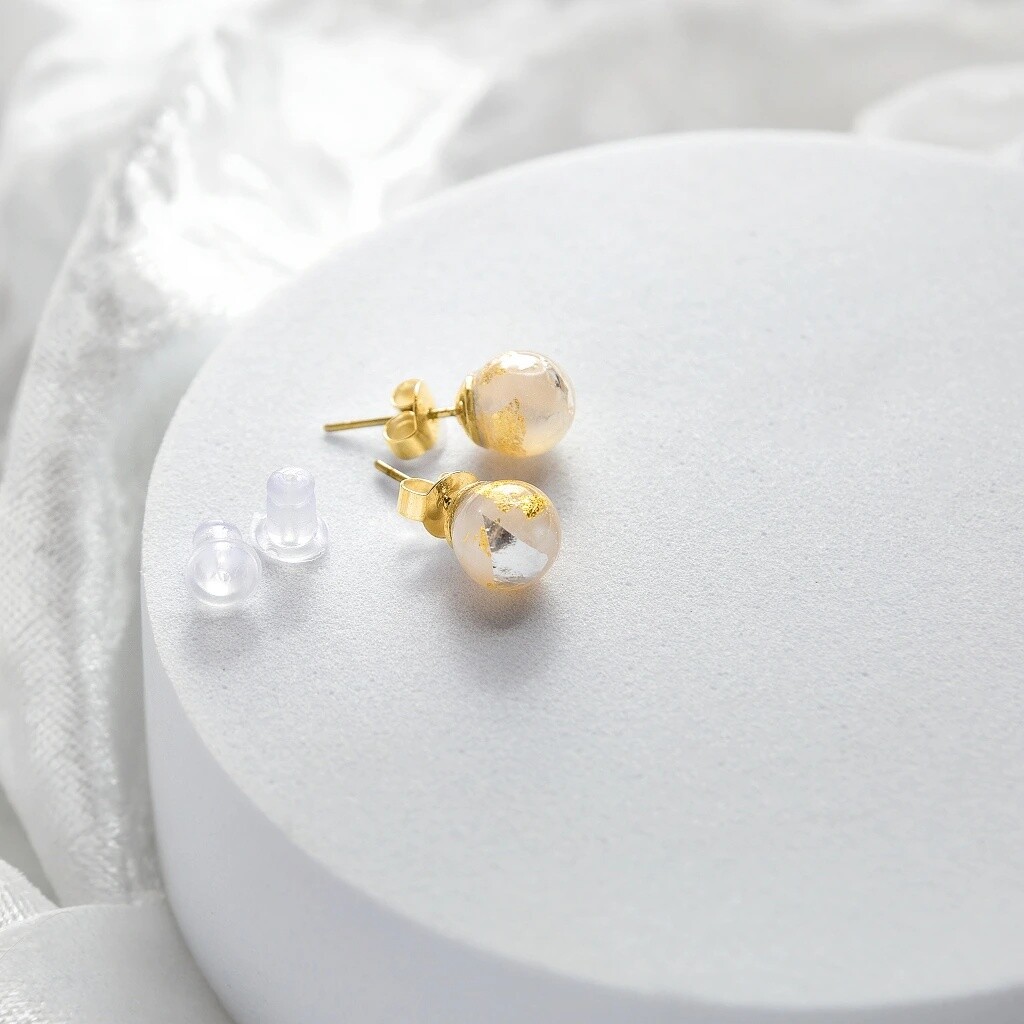 Lampglas Náušnice Champagne Nude s 24karátovým zlatem a ryzím stříbrem ENM11/AG/POZ-PU