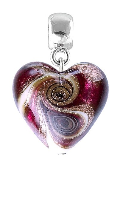 Lampglas Srdíčkový přívěsek Raspberry Kiss s perlou Lampglas S33/AG/RHO