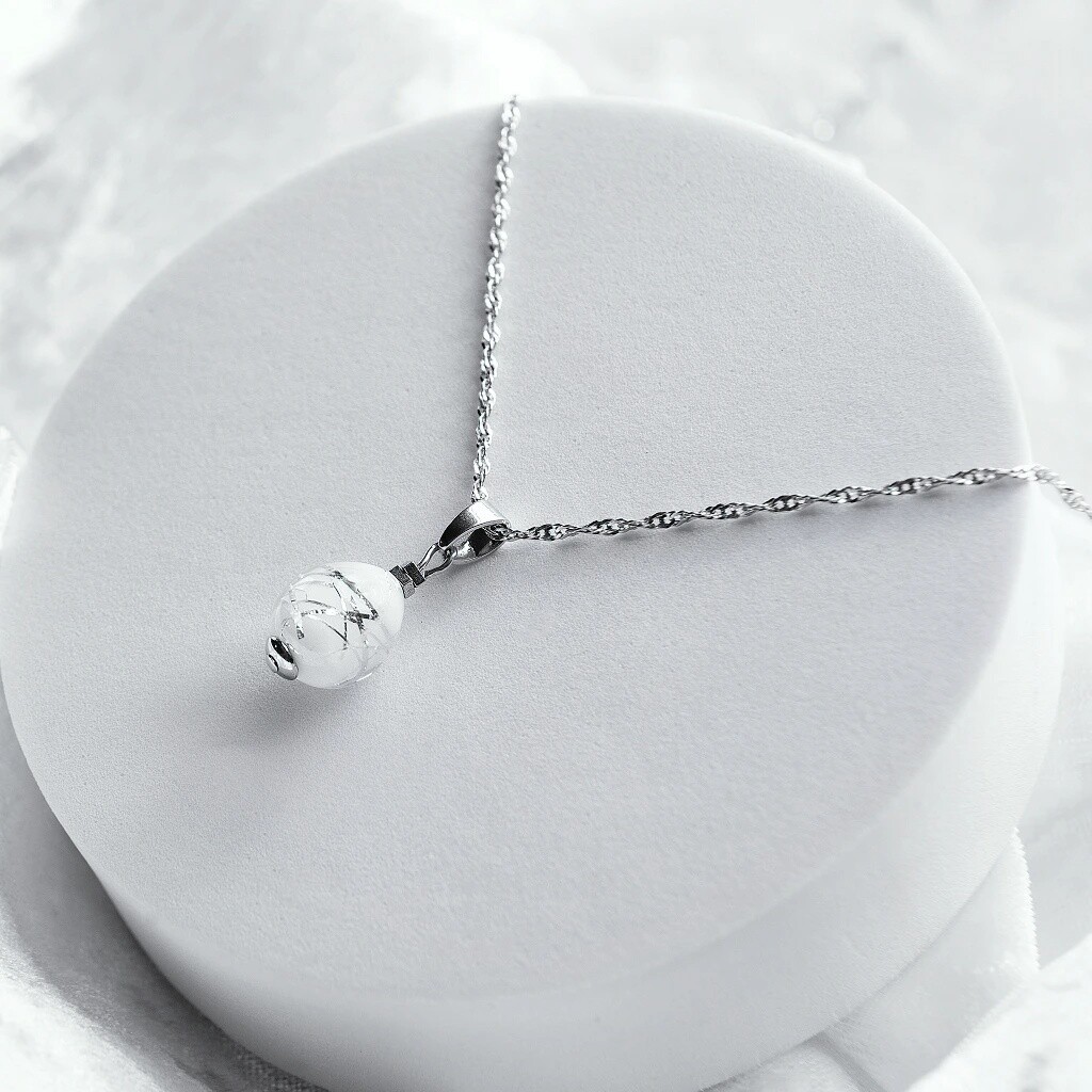 Lampglas Náhrdelník Snow Nude s ryzím stříbrem NNM6/AG/RHO 45 cm