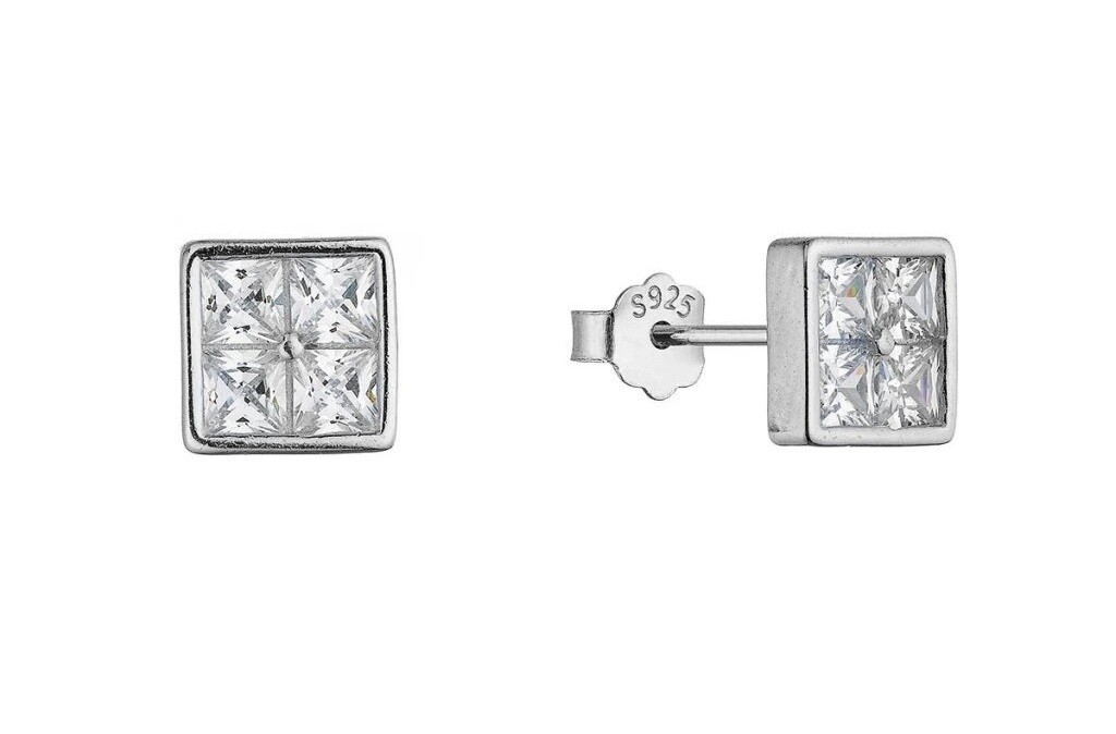 Evolution Group - Pavona Stříbrné náušnice Čtverečky se zirkony 11748.1