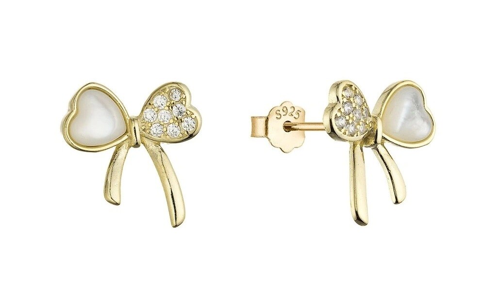 Evolution Group - Pavona Pozlacené náušnice Mašličky s perletí a zirkony 11803.1