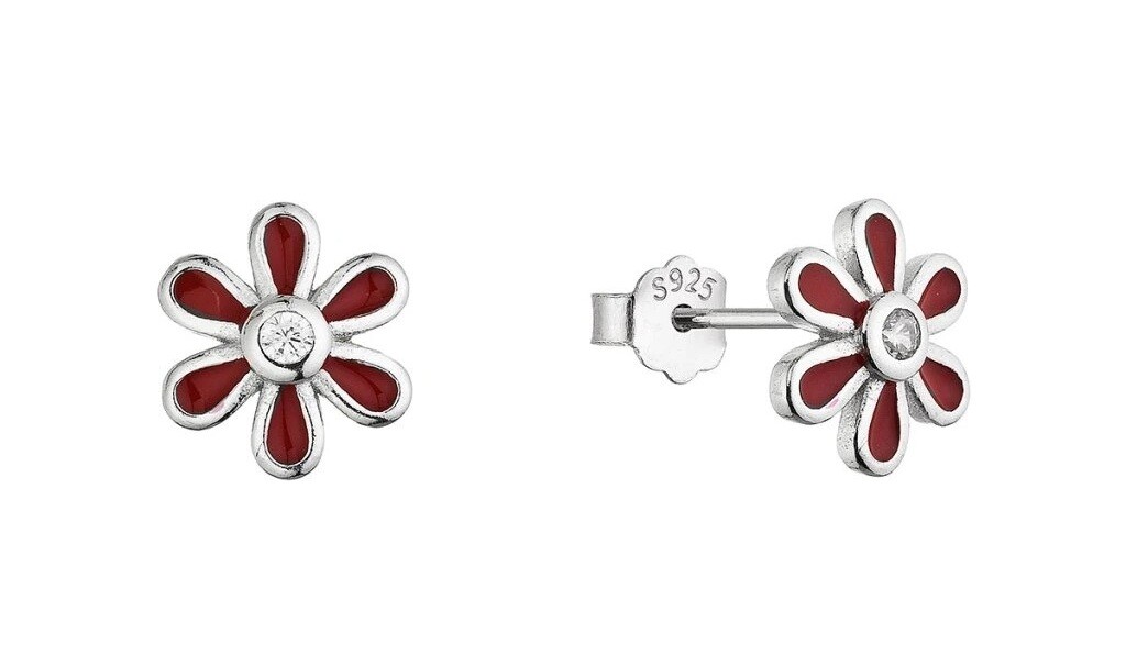 Evolution Group - Pavona Stříbrné náušnice Červená květina se zirkonem 11752.1