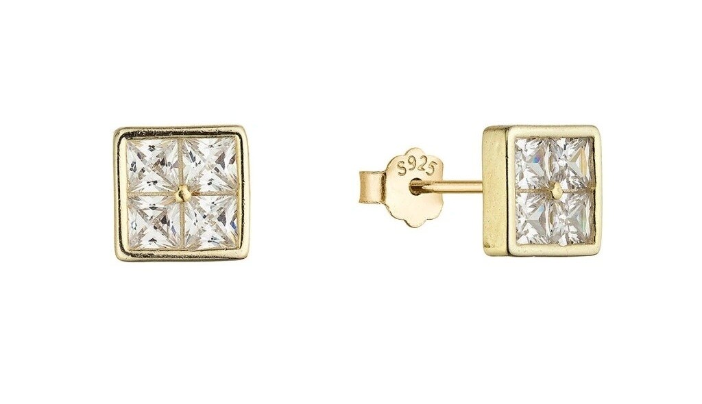 Evolution Group - Pavona Pozlacené náušnice Čtverečky se zirkony 11748.1