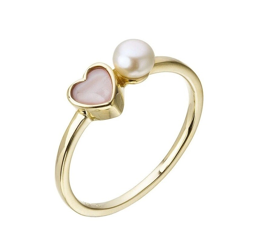 Evolution Group - Pavona Pozlacený prsten s říční perlou a srdíčkem 25004.1 52 mm