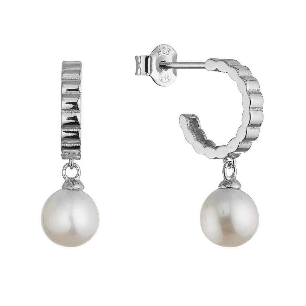 Evolution Group - Pavona Stříbrné kruhové náušnice s visací říční perlou 21129.1