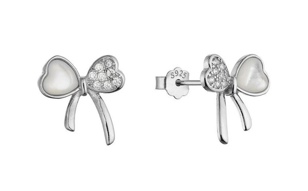 Evolution Group - Pavona Stříbrné náušnice Mašličky s perletí a zirkony 11803.1