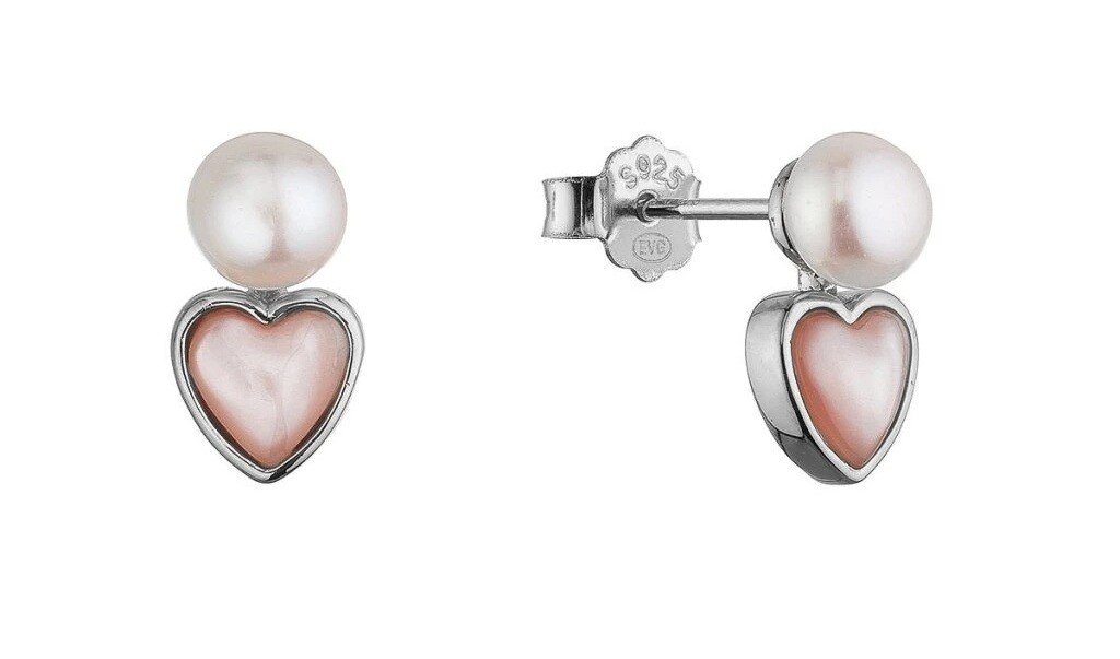 Evolution Group - Pavona Stříbrné náušnice Srdce s perletí a říční perlou 21119.1