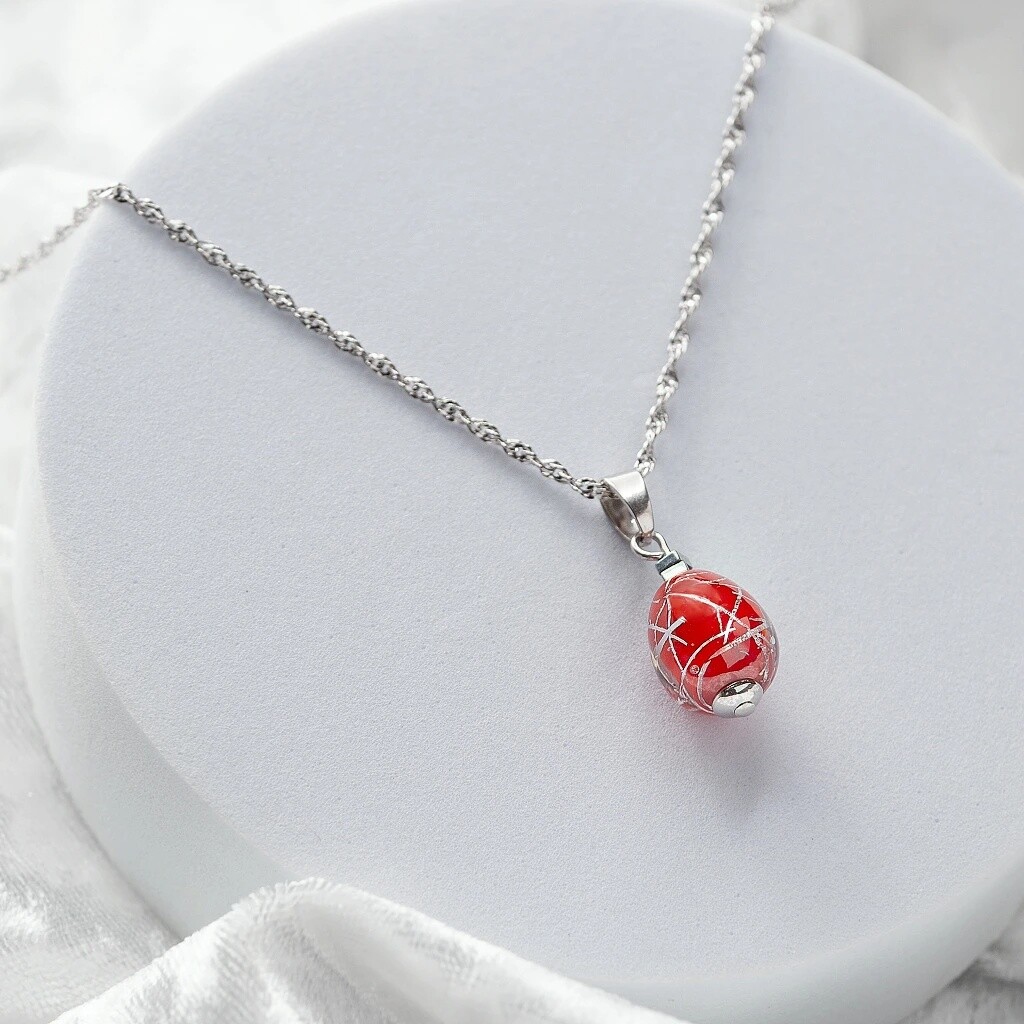 Lampglas Náhrdelník Rouge Nude s ryzím stříbrem NNM8/AG/RHO 45 cm