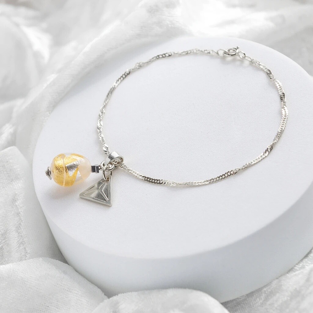 Lampglas Náramek Champagne Nude s 24karátovým zlatem a ryzím stříbrem BNM11/AG/RHO 19 cm